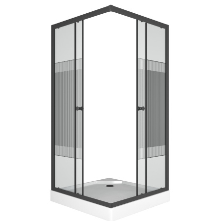 Душевой уголок квадратный BAU Stil pattern 90х90х195, с поддоном 12,5 см, закаленное стекло толщиной 5 мм, черные профили, с сифоном