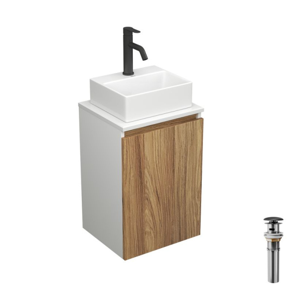 Комплект для ванной, 4 предмета (Тумба под раковину Bau Blackwood 40 + раковина BAU 33х28 + смеситель Dream Black, черный, выпуск)