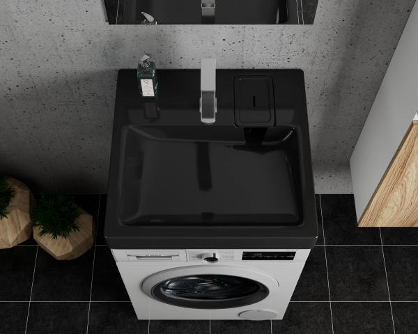Раковина над стиральной машиной BAU Hotel 60х60, литьевой мрамор в комплекте с кронштейнами и сифоном, антрацит