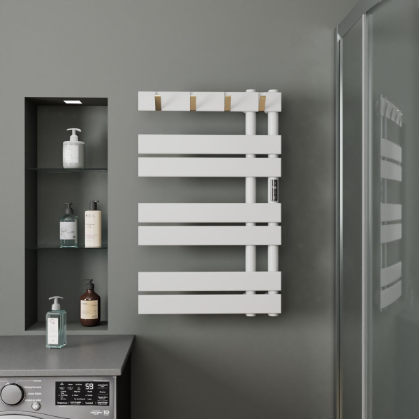 Полотенцесушитель дизайнерский электрический BAU Wind Hook White 80х50, подключение нижнее, белый матовый