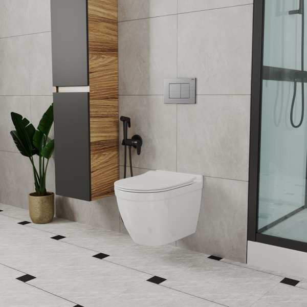 Комплект BAU 6 в 1: инсталляция BAU PRO, унитаз подвесной безободковый Bau Mif PRO, сиденье быстросъемное микролифт, клавиша BAU Stil антивандальная