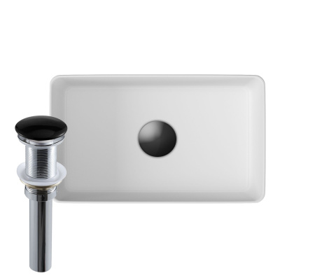 Раковина накладная на столешницу BAU Mini прямоугольная, 38х24 белая,  выпуск клик клак, черный