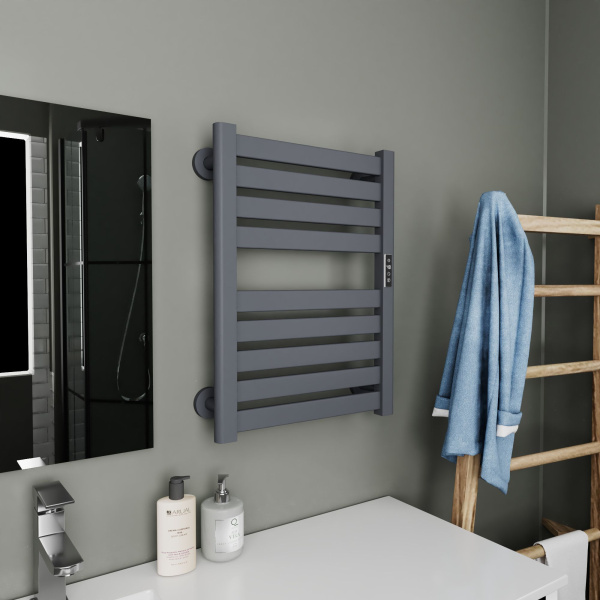 Полотенцесушитель дизайнерский электрический BAU Elite Elegant Gun Grey 60х45, подключение справа, темно-серый металлик