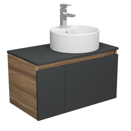 Комплект для ванной, 3 предмета (тумба Bau Dream 80, графит + раковина накладная BAU Element D40, с отверстием под смеситель, смеситель Hotel Still)