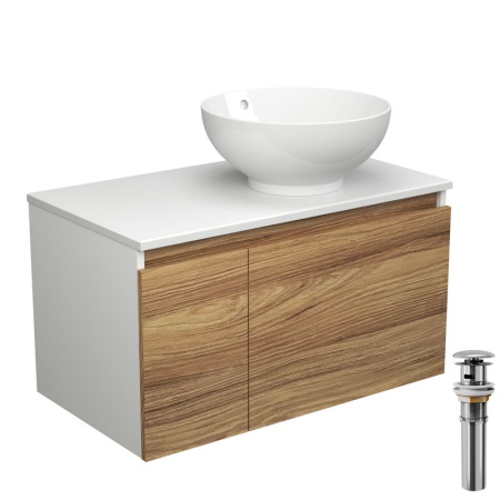 Тумба с раковиной и выпуском (тумба подвесная Bau Dream 80 + раковина чаша BAU Dream D41, белая, выпуск клик-клак, хром)