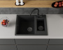 Мойка для кухни оборачиваемая с крылом BAU Stil Black stone 60х50, выпуск с сифоном в комплекте, черный камень