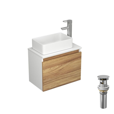 Комплект для ванной, 4 предмета (Тумба Bau Dream Blackwood 50, раковина BAU Mini 38х24, смеситель для раковины Diadonna Dream, латунь, выпуск клик клак, хром)