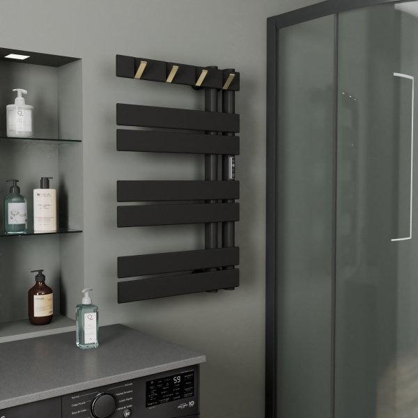 Полотенцесушитель дизайнерский электрический BAU Wind Hook Black 80х50, подключение нижнее, черный матовый