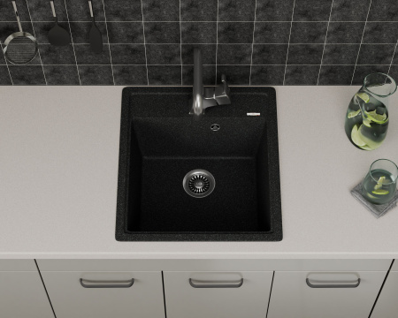 Мойка для кухни врезная кварцевая в комплекте с сифоном BAU Stil Black 46х51, черный