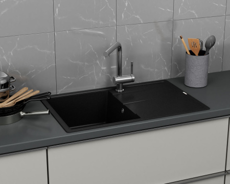 Мойка для кухни врезная кварцевая в комплекте с сифоном BAU Stil Anthracite 78х51, антрацит
