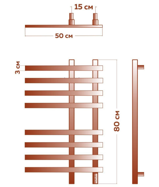 Полотенцесушитель дизайнерский электрический, профильный BAU Wind 50х80, 8 планок, черный матовый RAL 9005