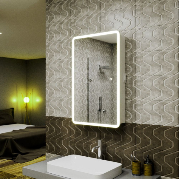 Зеркальный шкаф Bau Stil 50х80, LED подсветка, сенсор, плавное закрывание, оборачиваемый