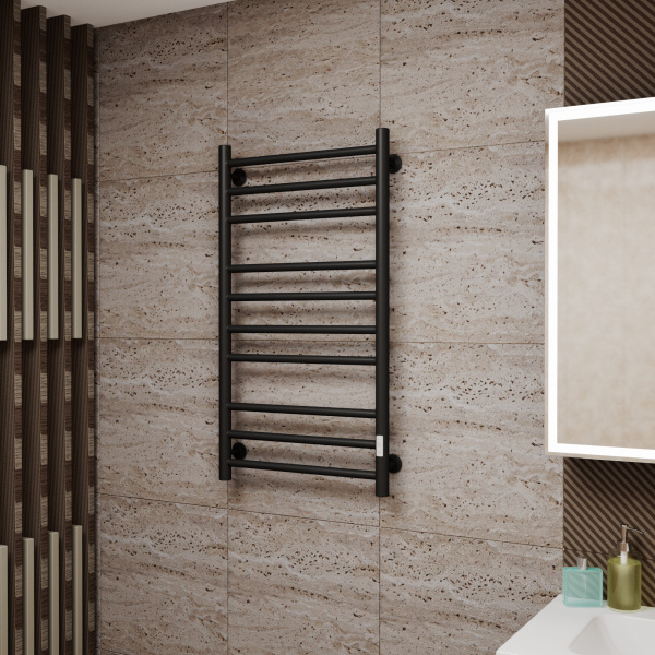 Полотенцесушитель электрический Маргроид BAU В10 100х50, П10 (3+4+3) таймер справа, черный матовый RAL 9005