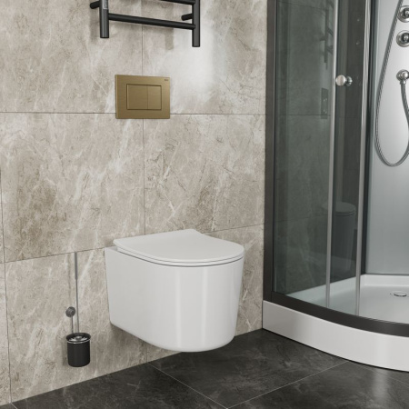 Комплект BAU 6 в 1: инсталляция BAU PRO, унитаз подвесной безободковый Bau Hotel PRO, сиденье быстросъемное микролифт, клавиша BAU Stil, бронза