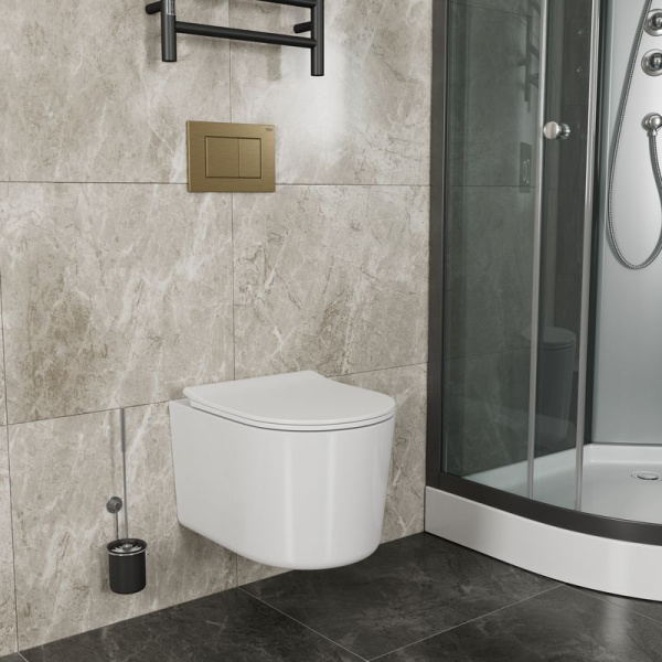 Комплект BAU 6 в 1: инсталляция BAU PRO, унитаз подвесной безободковый Bau Hotel PRO, сиденье быстросъемное микролифт, клавиша BAU Stil, бронза