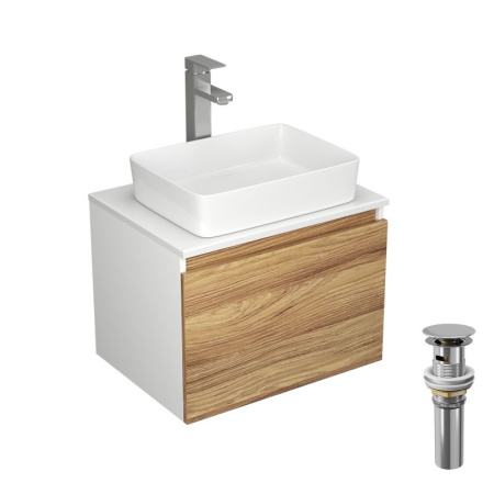 Комплект для ванной, 4 предмета (Тумба Bau Dream Blackwood 60, раковина BAU Hotel 48х37, смеситель для раковины Potato Hotel, выпуск клик клак, хром)