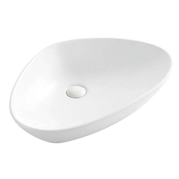 Раковина накладная со смесителем и выпуском (Умывальник BAU Triangle 59х39, белый + смеситель для раковины высокий Diadonna Dream, латунь, выпуск клик клак, белый)