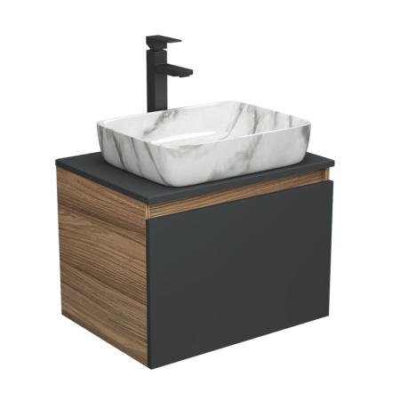 Комплект для ванной, 3 предмета (тумба Bau Dream 60, графит + раковина санфаянс накладная BAU Hotel 48х37, смеситель высокий Hotel Black)