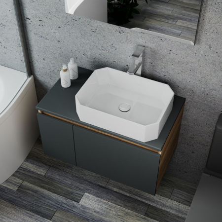 Комплект для ванной, 4 предмета (Тумба подвесная Bau Blackwood 80 графит + Раковина BAU Hotel 51х37 + Смеситель Hotel Still, выпуск белый)