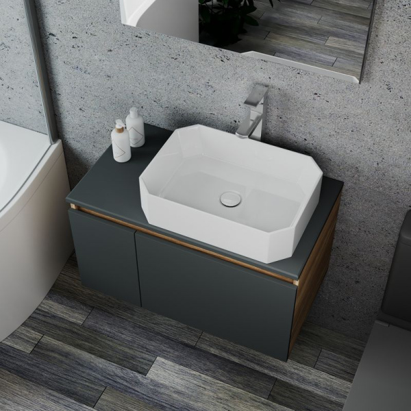 Комплект для ванной, 4 предмета (Тумба подвесная Bau Blackwood 80 графит + Раковина BAU Hotel 51х37 + Смеситель Hotel Still, выпуск белый)