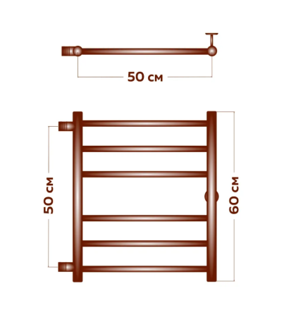 Полотенцесушитель водяной Маргроид BAU В10 50х60, П6 (3+3), боковое подключение 50, зеркальная полировка