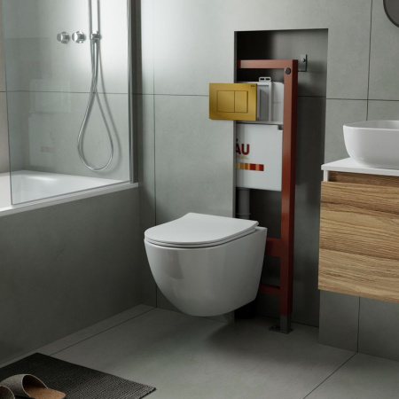 Комплект BAU 6 в 1: инсталляция BAU PRO, унитаз подвесной безободковый Bau Dream PRO-2, быстросъемное сиденье микролифт, клавиша BAU Stil, золото