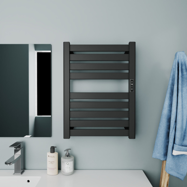 Полотенцесушитель дизайнерский электрический BAU Elite Elegant Black 60х45, подключение справа, черный матовый