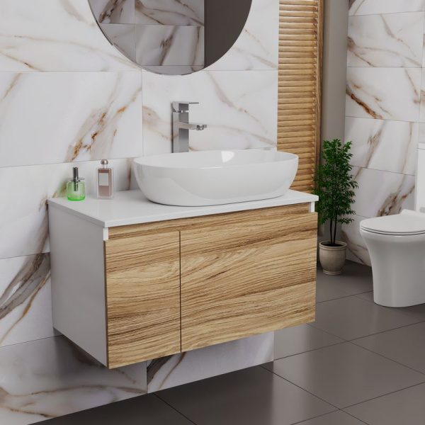 Комплект для ванной, 3 предмета (Тумба подвесная Bau Blackwood 80 + Раковина BAU 59х40, Смеситель высокий Hotel Still, нерж. сталь)