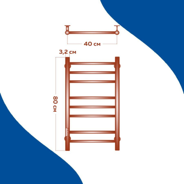 Полотенцесушитель электрический Маргроид BAU В10 40х80, П8 (3+3+2) с таймером слева, скрытый монтаж