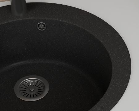 Мойка для кухни BAU Dream Black stone D 50, выпуск с сифоном в комплекте, черный камень