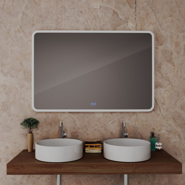 Зеркало с часами и антипаром Bau Stil 120х70, LeD подсветка, пластиковый защитный корпус