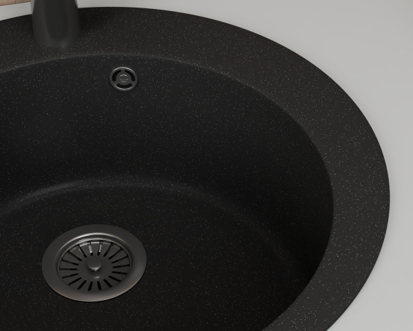 Мойка для кухни BAU Dream Black stone D 50, выпуск с сифоном в комплекте, черный камень