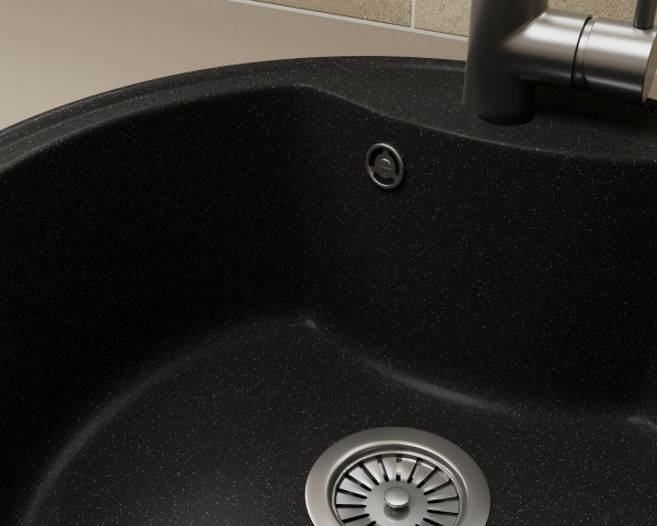 Мойка для кухни BAU Dream Black stone D 51, выпуск с сифоном в комплекте, черный камень