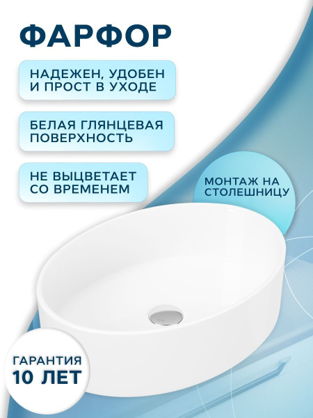 Раковина накладная овальная BAU Nimb 50х36, белая