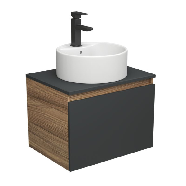 Комплект для ванной, 3 предмета (тумба Bau Dream 60, графит + раковина накладная BAU Element D40, с отверстием под смеситель, смеситель Hotel Black)