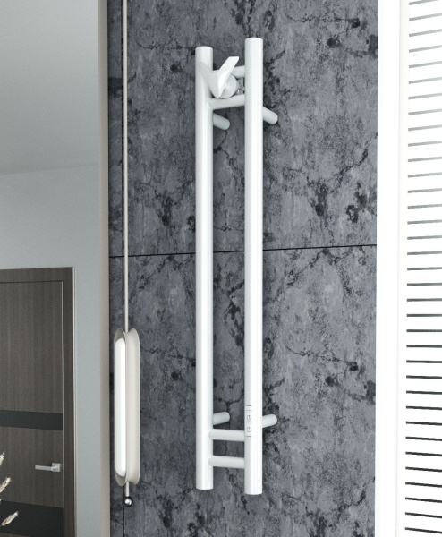 Полотенцесушитель дизайнерский электрический, BAU Stella 10х80, 2 коллектора, 1 крючок, белый полуматовый