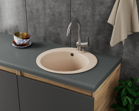 Мойка для кухни врезная кварцевая в комплекте с сифоном BAU Dream Sand 51, песочный