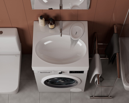 Раковина над стиральной машиной BAU Nimb 60х55, литьевой мрамор в комплекте с кронштейнами и сифоном , белый глянец