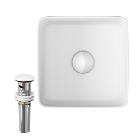 Раковина накладная на столешницу BAU Mini квадратная 24х24 белая, выпуск клик клак, белый