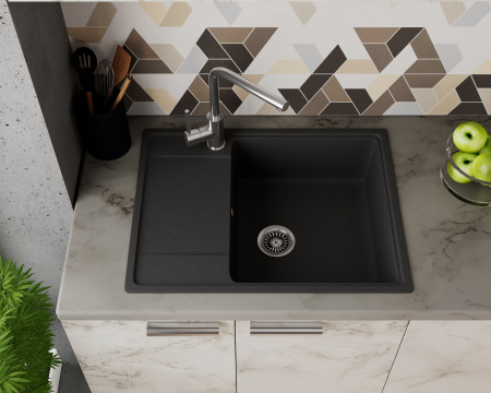 Мойка для кухни с крылом BAU Stil Pro 65х50, без выпуска, черный камень