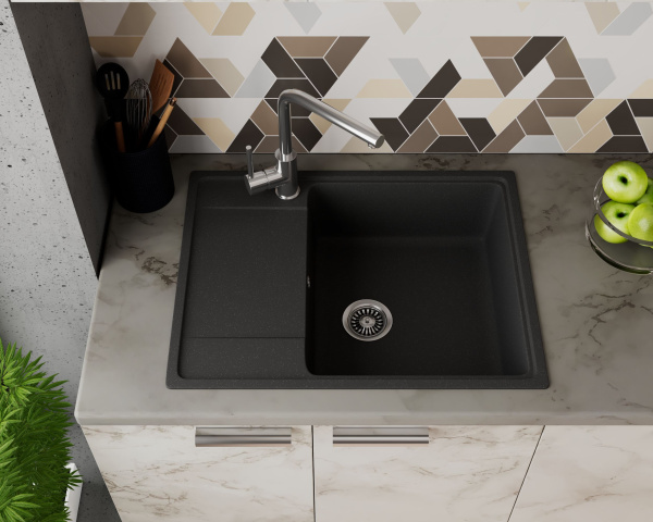 Мойка для кухни с крылом BAU Stil Pro 65х50, без выпуска, черный камень