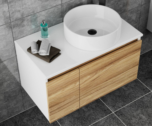 Тумба с раковиной и выпуском (Тумба Bau Dream Blackwood 80, умывальник BAU Dream круглая D41, выпуск клик клак, черный)