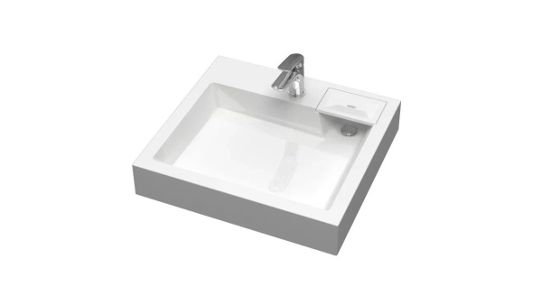 Раковина над стиральной машиной BAU Stil 60х55, литьевой мрамор в комплекте с кронштейнами и сифоном, белый глянец