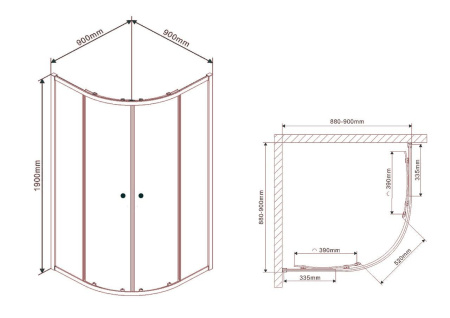 Душевой уголок BAU Dream с поддоном 90x90х195, прозрачное закаленное стекло 5 мм, хромированный профиль