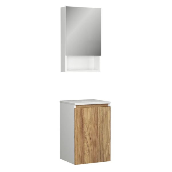 Комплект мебели для ванной, 2 предмета (Тумба Bau Dream Blackwood 40, 1 дверца, зеркальный шкаф Bau Dream 40, белый)