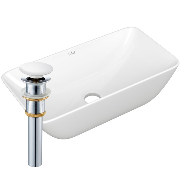 Раковина чаша накладная прямоугольная BAU Spectrum mini 47х24, белая + выпуск клик-клак, белый