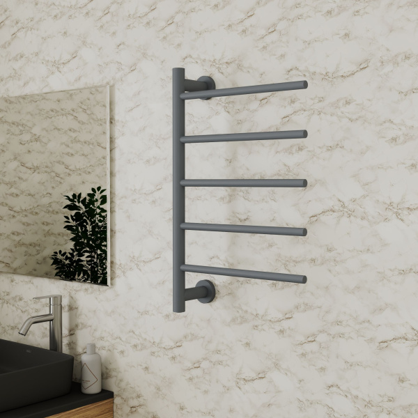 Полотенцесушитель дизайнерский электрический BAU Nimb Gun Grey 62,5х40, подключение нижнее, темно-серый металлик