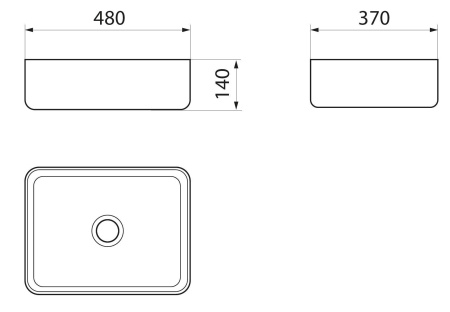 Раковина накладная прямоугольная BAU Hotel 48х37, белая, черный кант + выпуск клик-клак, черный