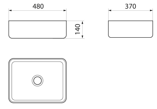 Раковина накладная прямоугольная BAU Hotel 48х37, белая, черный кант + выпуск клик-клак, черный