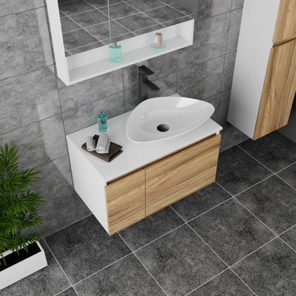 Комплект для ванной, 3 предмета (Тумба Bau Dream Blackwood 80, раковина BAU Triangle 59х39, смеситель для раковины высокий Hotel Black, черный)